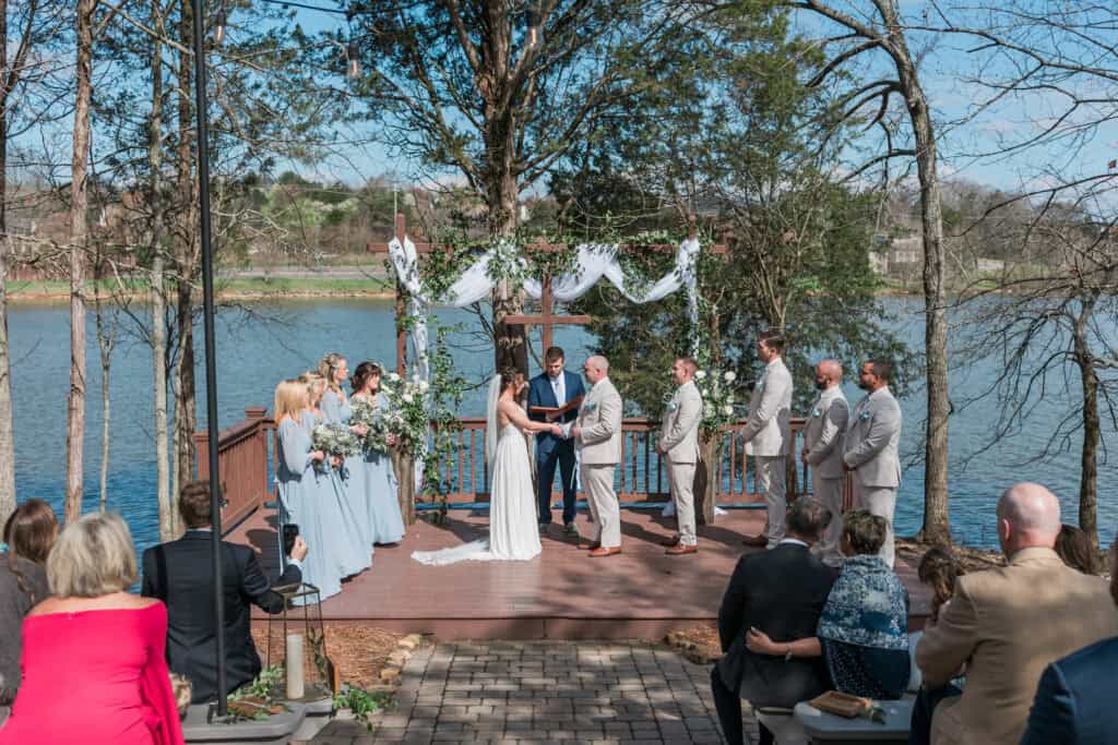Sarah + Jake Wedding Wide view of the deck and guests