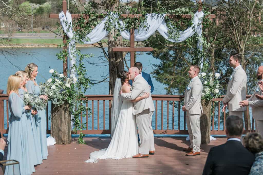 Sarah + Jake Wedding Newlyweds smiling after the kiss